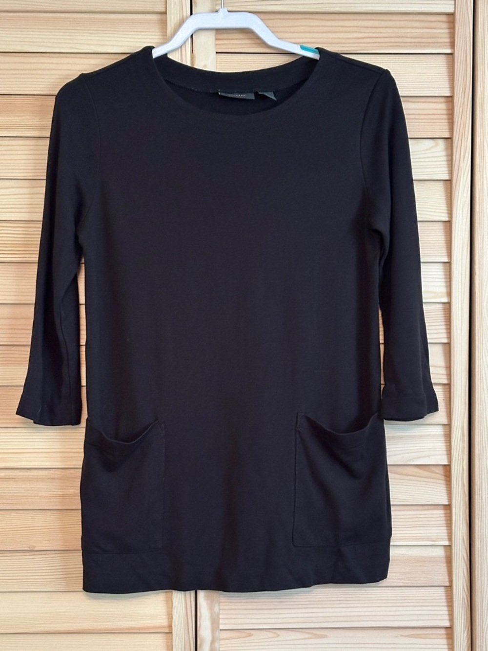Halogen‎ Black Top 3/4 Sleeve Pockets Women Small Minimalist Stretch Rayon